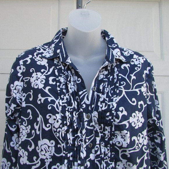 Charter Club navy white tuxedo button down shirt 10 - Picture 3 of 7